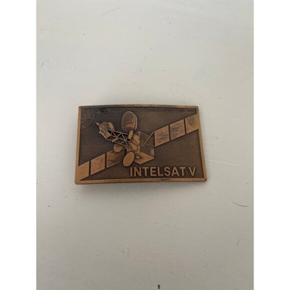 Vintage  Ford Aerospace & Communications INTELSAT brass belt buckle
